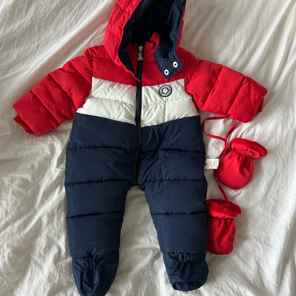 Red and Navy Kids One Piece Snowsuit